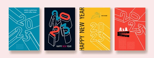 Набор Логотипов Новым Годом Плакаты 2023 Красочный Абстрактный Дизайн Типография — стоковый вектор
