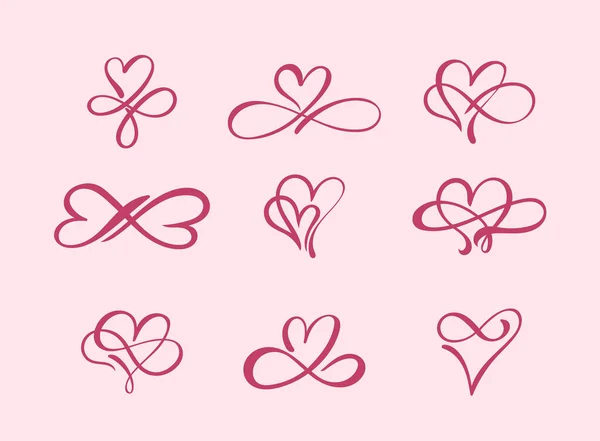 Набір Любові Намальованих Сердець Знак Нескінченності Милою Лінією Ескізів Розділювач — стоковий вектор