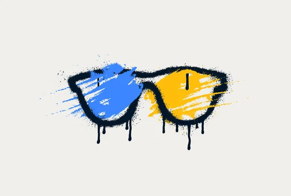 Gözlükler Mavi Sarı Cam Graffiti Sprey Desenli Semboller Sprey Desenli — Stok Vektör
