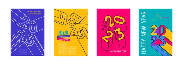 Conjunto Coloridos Carteles Feliz Año Nuevo 2023 Diseño Tipografía Logo — Vector de stock