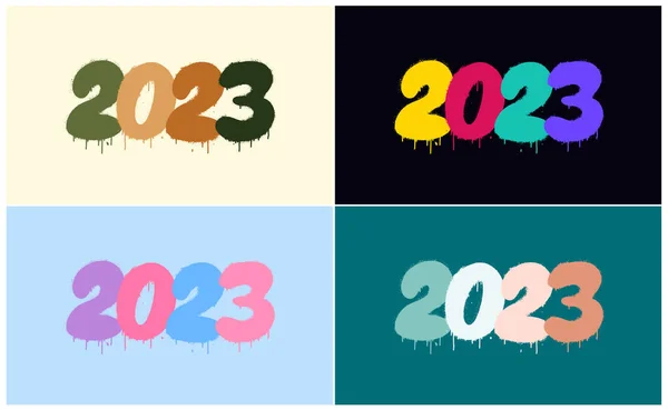 Σύνολο Γκράφιτι 2023 Ημερομηνία Αριθμός Ψεκάζονται Χρώμα Πάνω Από Μπλε — Διανυσματικό Αρχείο