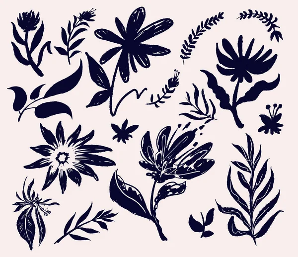 Set Von Wiesenblumen Von Hand Gezeichnet Florale Zeichnungen Sammlung Tusche — Stockvektor