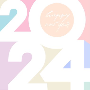 Yeni yıl 2024 moda tasarımınız kutlu olsun. 2024 iş günlüğünün kapağı. Broşür çizim şablonu, kart, afiş. Yaratıcı Noel Xmas dekorasyonu. Pastel renklerdeki elementler.