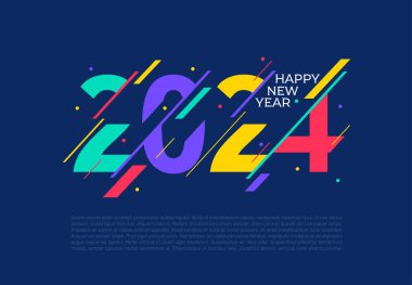 2024 Mutlu Yeni Yıl logo tasarımları. 2024 renkli sayı dizayn şablonu. 2024 tipografi sembolü Mutlu Yıllar. Etiketli ve modaya uygun renklere sahip vektör illüstrasyonu.