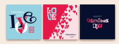 Set of modern template of Valentines day and Love card, poster, banner, cover. Design trendy minimalist aesthetic with gradients and typography. Vector pale pink and blue, pastel colors.