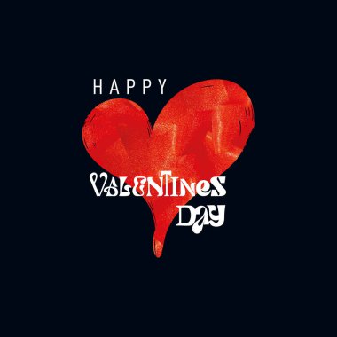 Happy Valentine's day. Text white letters and a red heart on a black background. Congratulations for February 14. Design trendy minimalist aesthetic with gradients and typography. Vector poster. clipart