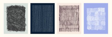 Vektör mürekkebi el kapağı dokusu kümesi. Kabataslak çizim dokusu. Siyah ve beyaz köşegenler, kıvrımlar, serifler, dairesel çizgiler. Çizim karesi beyazda izole.