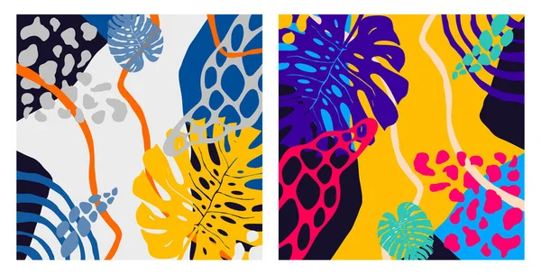 Çiçek Bitki Elementleriyle Parlak Renkli Vektör Şablonu Moda Canlı Funky — Stok Vektör