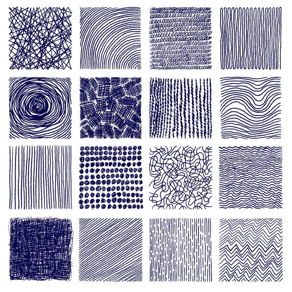 Große Sammlung Handgezeichneter Schraffur Texturen Abstrakte Schwarze Tintenlinien Punkte Schraffierungen — Stockvektor