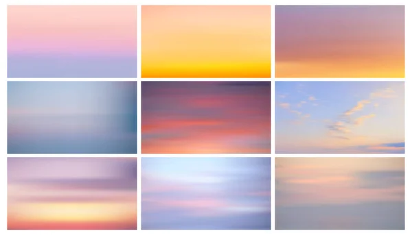 stock vector Set of colors of sky in early morning. Collection of sunset sky as background. Template orange and blue sunset sky gradient, copy space background. Vector red evening sky without clouds.