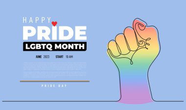 Devamlı çizilen gökkuşağı güçlü yumruğunu kaldırdı. Gökkuşağı lgbt renkli, yumruğunu kaldırmış. Gurur Eşcinsel, Lezbiyen, Biseksüel Toplum Hakları. Aşk özgürlüğü vektör kavramı, lgbtq toplumu.