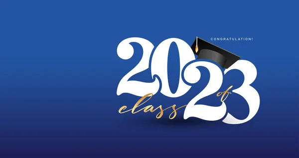 Clase 2023 Con Gorra Graduación Felicidades Graduación 2023 Caligrafía Letras — Archivo Imágenes Vectoriales