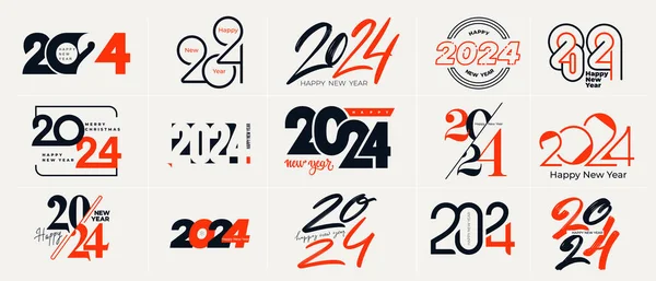 Feliz Ano Novo 2024 Logotipos Conjunto Design Modelo Com Números — Vetor de Stock