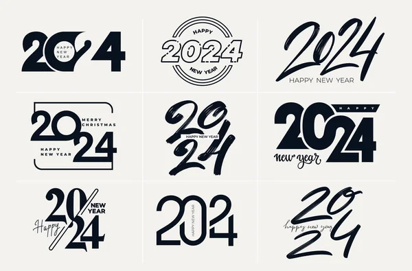 2024 Frohes Neues Jahr Logo Schwarzer Text Design Set Große — Stockvektor