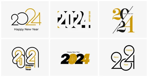 Black Gold Happy New Year 2024 Set Design Unique Modern — Stock Vector