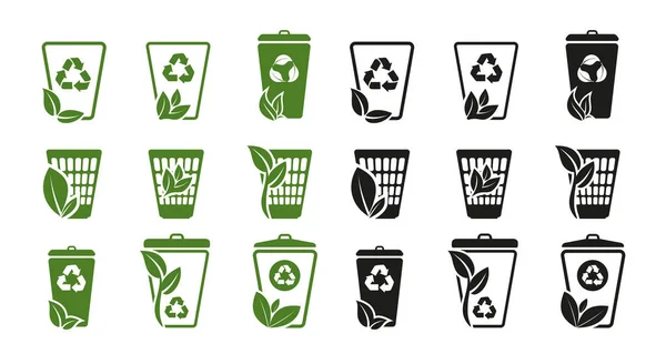 Σετ Από Εικονίδιο Οικολογικής Γραμμής Απορριμμάτων Πράσινο Και Μαύρο Σύστημα — Διανυσματικό Αρχείο