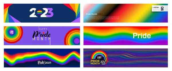 Coleção Orgulho Gradiente Fundo Com Lgbtq Pride Flag Colours Onda — Vetor de Stock