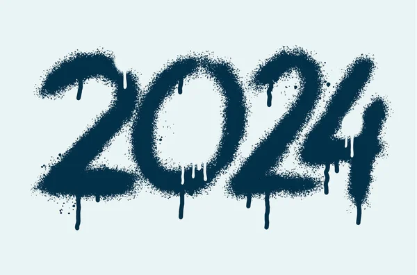 Γκράφιτι Αριθμός 2024 Ψεκάζονται Κουκκίδες Χρώμα Μπλε Σταγόνες Πιτσιλίσματος Υφή — Διανυσματικό Αρχείο