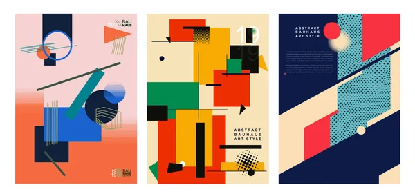 Набор Шаблонов Покрытий Bauhaus Абстрактной Геометрией Цветные Геометрические Плакаты Векторные — стоковый вектор