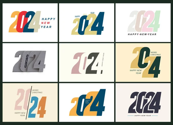 2024年新年カラーロゴテキストデザインの大きなセット カレンダー チラシ バナーのための2024ハッピー新年のシンボルのコレクション 2024年ハッピーイヤーのシンボル バックグラウンドで隔離された創造的なラベルを持つベクトル — ストックベクタ
