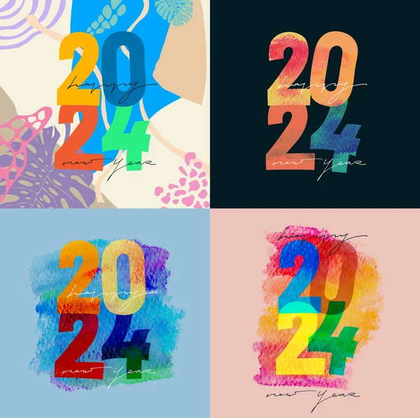 2024 Une Carte De Voeux Créative Happy New Year. Numéro Moderne 20 24 Et  Fond De Vacances