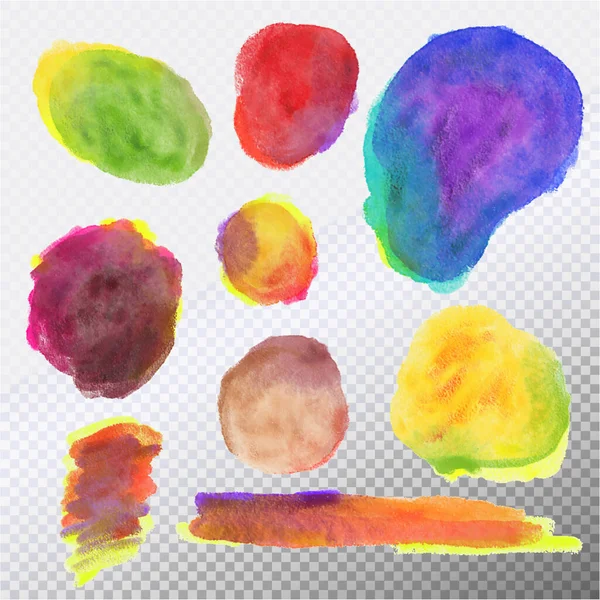 Set Mancha Acuarela Pincel Mancha Mancha Spray Coloridos Trazos Abstractos — Archivo Imágenes Vectoriales