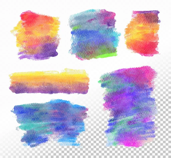 一套水彩颜料 手绘刷子 色彩斑斓的抽象水彩画背景笔画 用白色底色隔离水彩画彩虹梯度 — 图库矢量图片