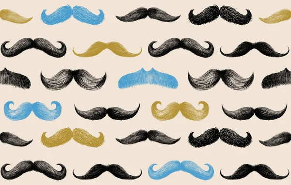 Nahtloser Schnurrbart Hintergrund Viele Handgezeichnete Männliche Schnurrbärte Auf Hellem Hintergrund — Stockvektor