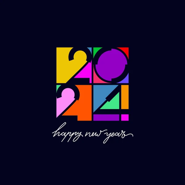 新年快乐2024 具有平面风格的矢量字体彩色设计的创意概念 2024年数字设计与新风格的彩色主题 时尚风格2024年现代设计 — 图库矢量图片