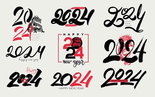 Állítsa 2024 Boldog Évet Logó Fekete Szöveges Design Nagy Gyűjteménye — Stock Vector
