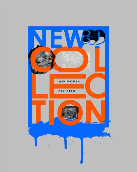 Grunge Çerçeve Yeni Metin Koleksiyonu Sürüngenli Kısırlaştırmalı Mavi Boyalı Afiş — Stok Vektör