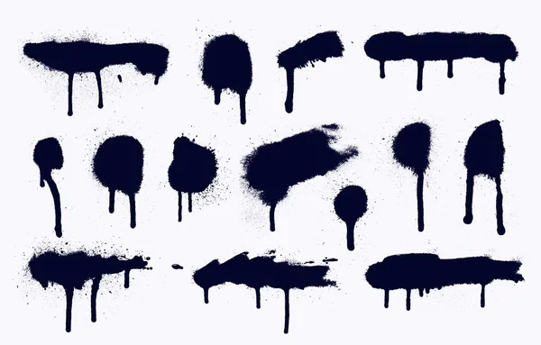 Spray Painted Texture Set Paint Splatter Dots Black Graffiti Drips — Stock Vector