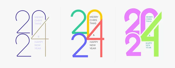 カラフルなラインでハッピーニューイヤー2024 Happy New Year 2024のトレンドロゴベクトル背景お祝いセット ハッピーイヤーのシンボル バックグラウンドで隔離された創造的なラベルを持つベクトル — ストックベクタ