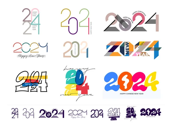 2024 Felice Anno Nuovo Logo Colori Disegno Del Testo Set — Vettoriale Stock