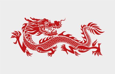 Big set of Traditional Chinese Dragon for tattoo design. Happy Chinese New Year 2024 year of the dragon zodiac sign with asian elements black paper cut style. Collection of modern vector illustration.