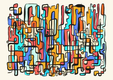 Soyut, zarif çizgi fırça darbesi şekilli, çıplak renklerle çizilmiş, vektör, çağdaş basılabilir desen. Yüzyılın ortalarında minimalist el çizimi ile boho şablonu.