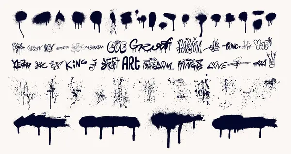 Grand Ensemble Typographie Urbaine Street Art Graffiti Slogan Gouttes Éclaboussures Vecteurs De Stock Libres De Droits