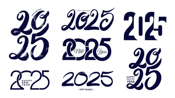 Big Set 2025 Feliz Año Nuevo Logo Diseño Texto Colección Vectores de stock libres de derechos