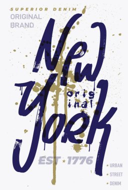 New York harfleri. Fırça darbesi şehir grafiti stili New York tipografisi. Yazı, fırçayla birlikte el yazısıyla yazılmış. Slogan t-shirt, t-shirt, baskı, moda grafiği, poster, kart, doku için vektör tasarımı.