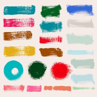Renkli fırça darbeleri, çizgiler, el boyası tasarım seti. Kutular, dokular, metin için arka planlar. Sert grunge kenarları. Sanatsal fırça elementleri. Grungy yüksek kalitede çizgiler çizdi. Çember çerçeveler.
