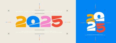 2025 Mutlu Yeni Yıl logosu tasarımı. 2025 numara tasarım şablonu. Noel 2025 Mutlu Yıllar sembolleri. Tatil tebrik kartı tasarımı. Vektör illüstrasyon poster, afiş, kart, dekorasyon.