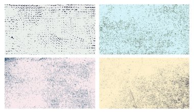 Grunge siyah gerçek organik vintage yarım ton vektör seti. Mürekkep izi arkaplanı. Kaba tahıl dokusu. Monokrom dokusu koleksiyonu. Vektör grunge dokusu. Soyut renkli monokrom etkisi.