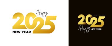 2025 Mutlu Yıllar logosu. 2025 yılı. Broşür Tasarım Şablonu, Kart, Banner veya sosyal medya için tasarım. Noel element vektör illüstrasyonu siyah ve altın rengi etiketler.