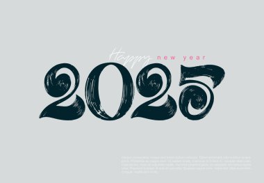 Yeni yıl 2025 tipografi siyah logo tasarımı. Mutlu yıllar fırça darbeleri 2025 logo tasarımı. Noel vektörü unsuru. Pankart, kapak, kart, markalaşma için minimalist moda arka planı.