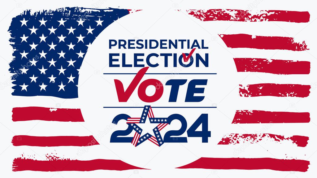 Presidential election day. Vote 2024 in USA, banner design. Election voting poster. Presidential election 2024 background design template vector with USA flag. Vote in USA flag banner design vector.
