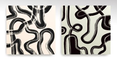 Çeşitli karalamalar, siyah şekiller, kıvrımlar, çizgiler. Şablon çizimi modern sanat. Vektör kare desen, arka plan, afiş, duvar kağıdı. Tekstil, tuval, kumaş, baskı şablonu için tasarım.