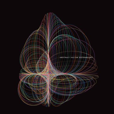 Renkli dalgalı çizgileri olan soyut vektör arkaplanı. Çok renkli soyut arkaplan. Parlak renkli daireler ve yuvarlak çizgiler. Fütürist bir kavram. Asgari vektör geometrik tasarımı.