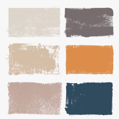 Grunge pastel kare vektör arkaplanı. Renkli boyalı kareler ya da dikdörtgen şekiller. Gerçekçi el yapımı fırça darbeleri, mürekkep. Metin için kirli grunge tasarım çerçeveleri, sınırlar veya şablonlar kümesi