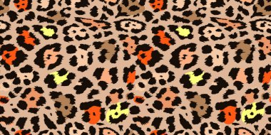 Leopard seamless pattern design. Vector realistic leopard texture.  Hand drawing seamless pattern. Background for poster or t-shirt, textile graphic design, banner, wallpaper, wrapping paper. clipart