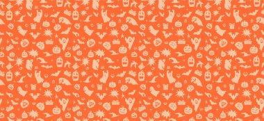 Seamless background Halloween with hand draw bats and pumpkin. Template for textile fabric design, website wallpapers, textile, wallpaper, apparel, wrapping paper. Vector seamless pattern Halloween. clipart